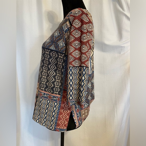 Alfred Dunner v-neck multicolored 3/4 sleeve blouse size petite small - Picture 3 of 7